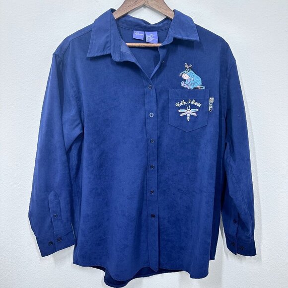 Vintage Disney Eeyore Embroidered Dark Purple Casual Button Up Pooh Women's M - Picture 1 of 5